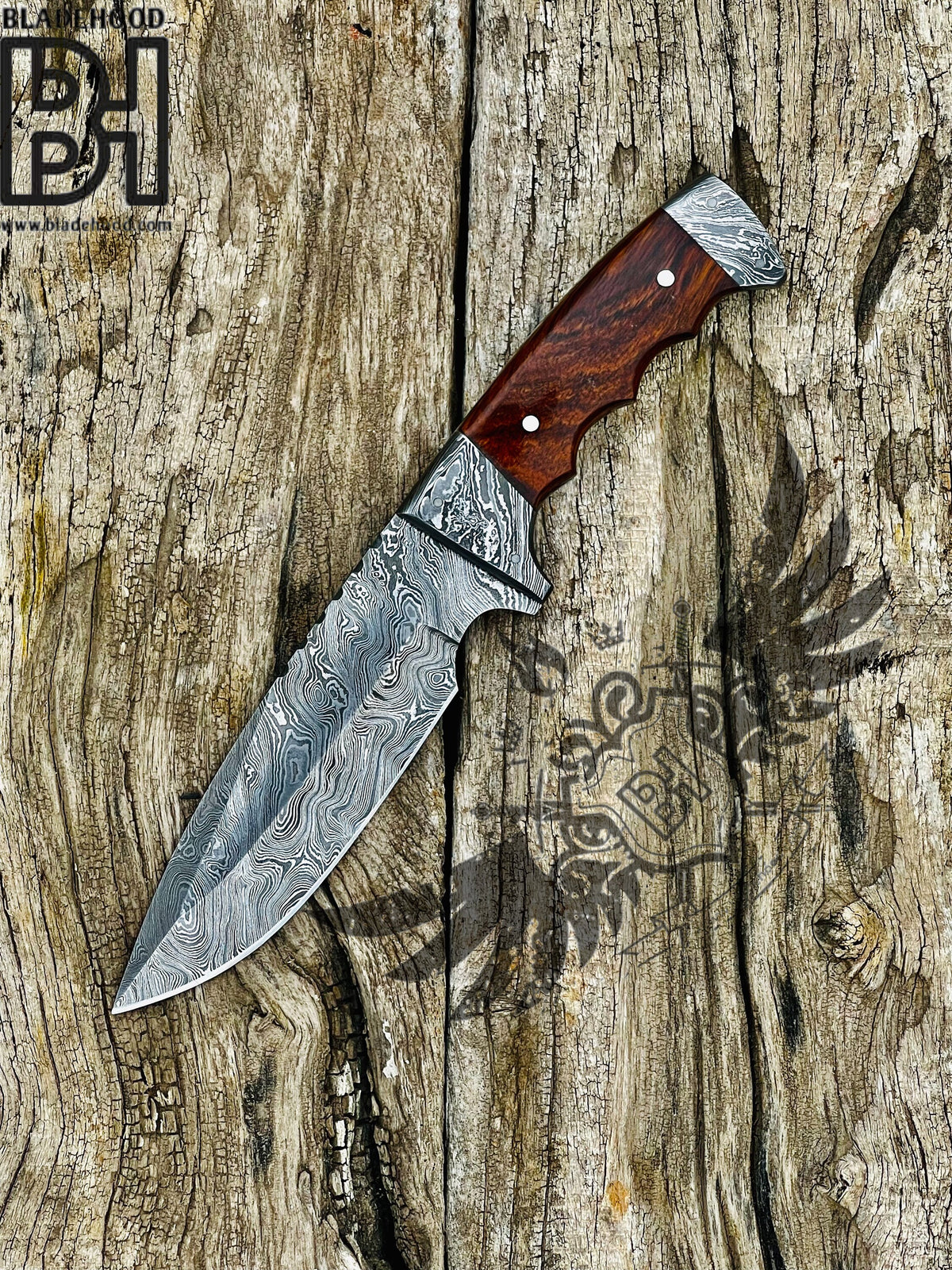 Handcrafted 3-Piece Damascus Steel Collector Knife Set with Rosewood Handles & Leather Sheath