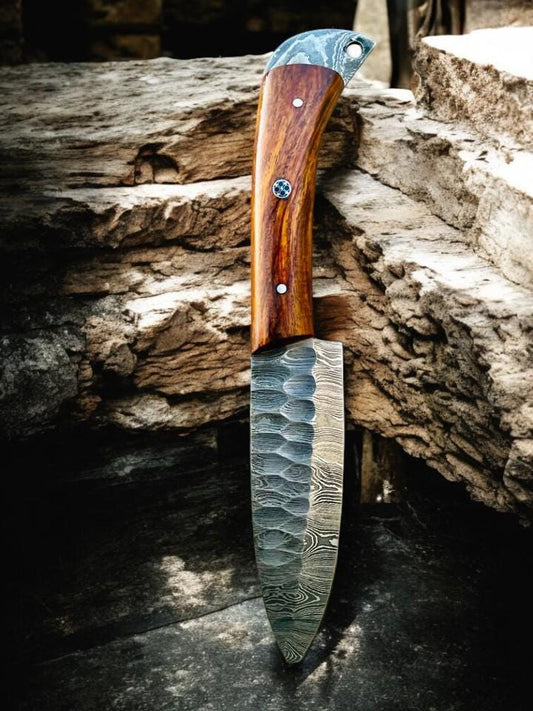 Damascus Chef Knife Set | 5pc Ladder Pattern Kitchen Knives | Rosewood Handle