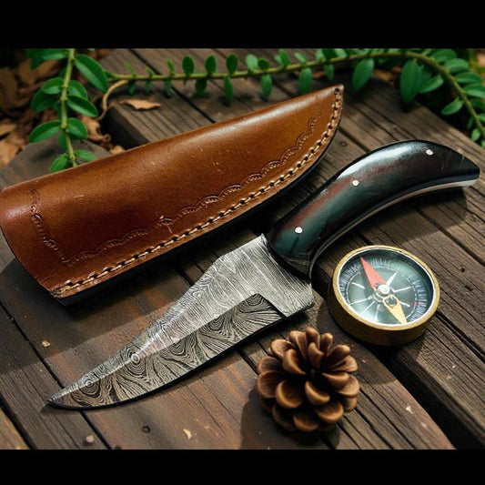 8" Hand-Forged Damascus Steel Fixed Blade Art | Buffalo Horn Executive Gift
