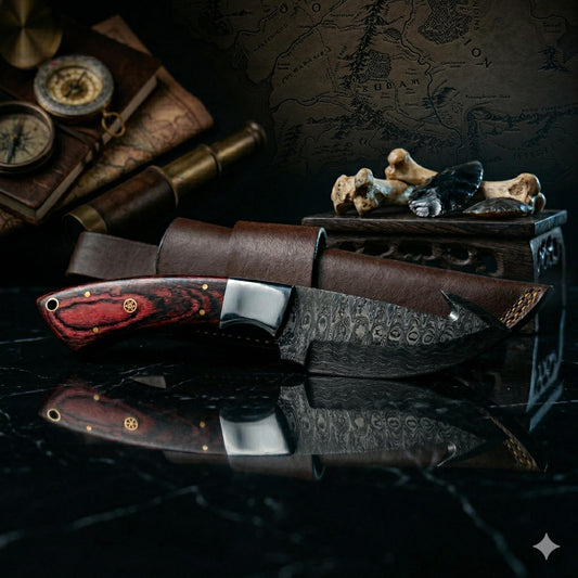 Premier 9" Crimson-Grain Damascus Sculpture | Polished Bolster Signature Heritage Art