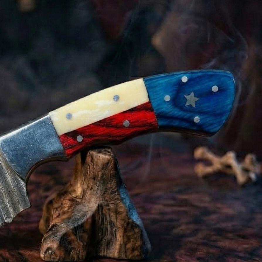 Boutique-Fabricated 9" Tricolor Damascus Sculpture | Resin Inlay