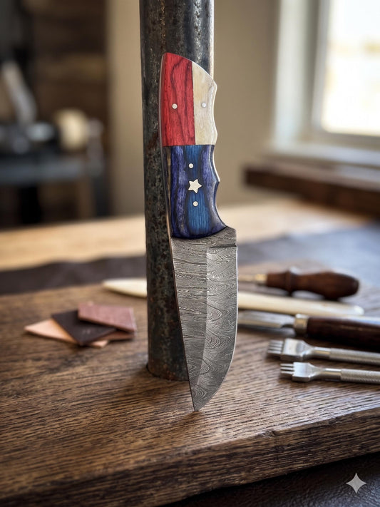 7.5" Hand-Forged Damascus Steel Fixed Blade Art | Bone Pakkawood | Executive Gift