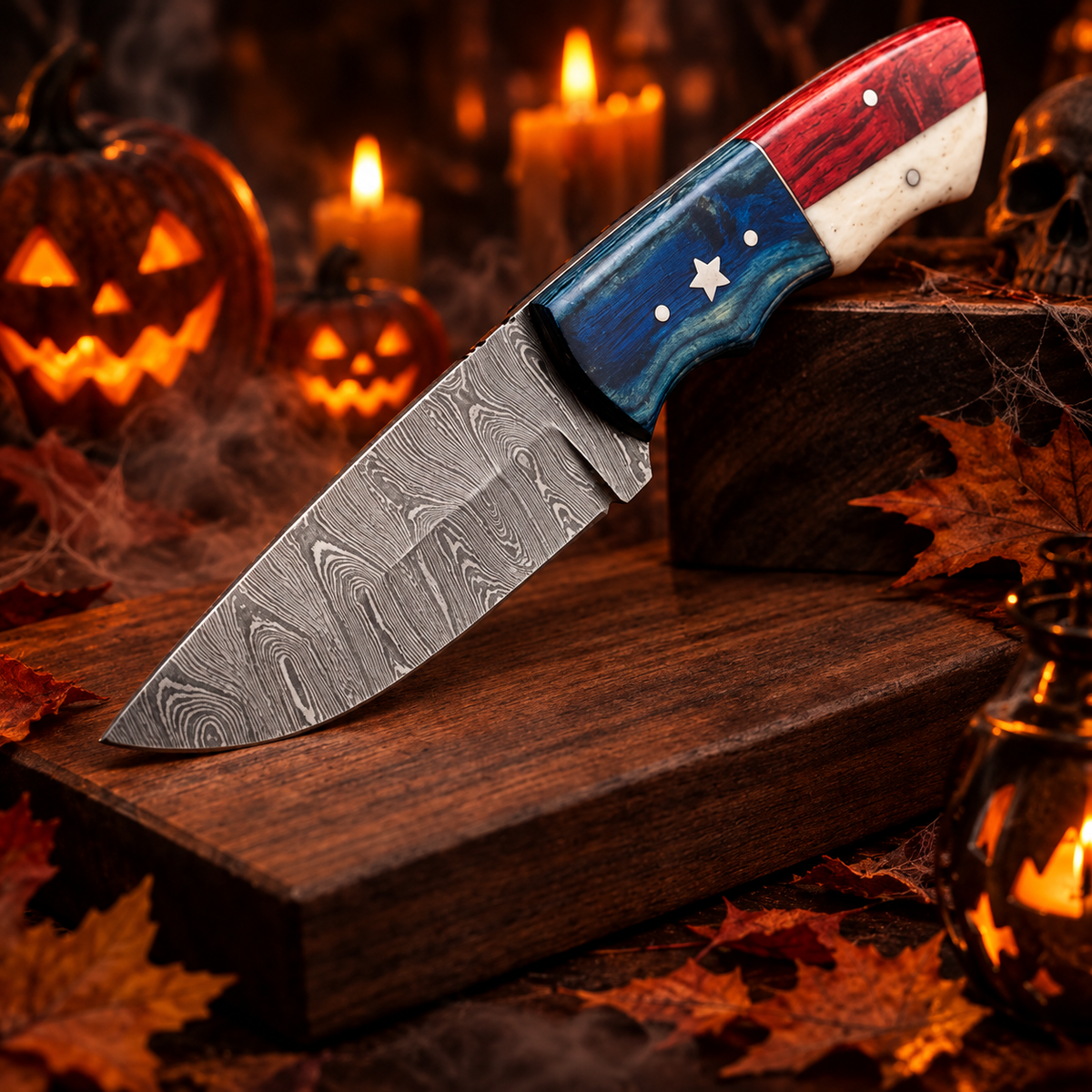 Handcrafted 7.5-Inch Damascus Steel Collector Knife – Bone and Pakkawood Handle with Leather Sheath
