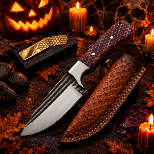 9" Custom Collectible Fixed Blade Knife – Milled High-Carbon Steel with Crimson Honeycomb Handle