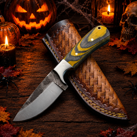 8.5" Custom Collectible Fixed Blade Knife – High-Carbon Steel with Ochre-Strata Composite Handle