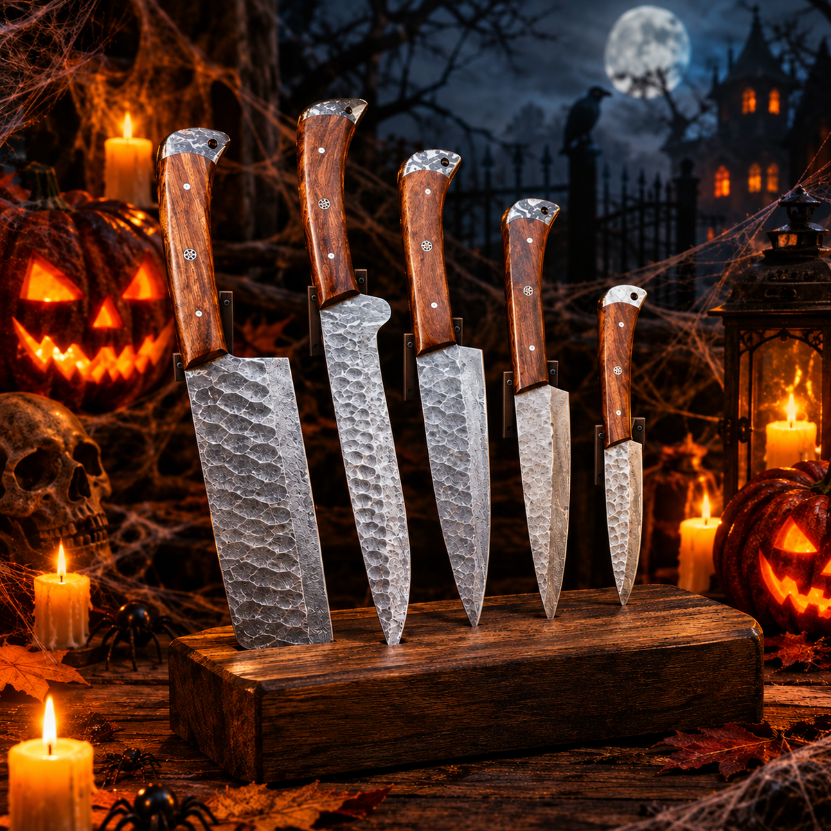 Handcrafted 5-Piece Damascus Steel Chef Knife Set – Rosewood Handles with Display Block