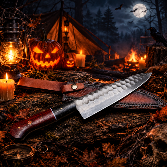 7" Handcrafted High-Carbon Steel Chef Knife – Tsuchime Finish & Rosewood Handle with Leather Sheath