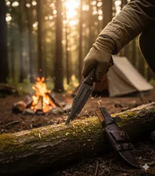 Hand Forged Damascus Steel Knife | Rosewood Handle, Leather Sheath