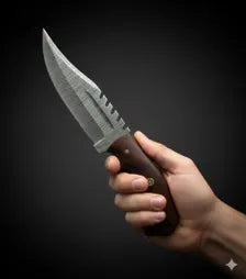 Hand Forged Damascus Steel Knife | Rosewood Handle, Leather Sheath