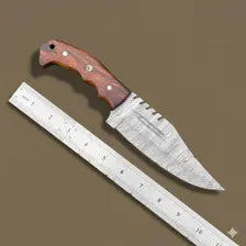 Hand Forged Damascus Steel Knife | Rosewood Handle, Leather Sheath