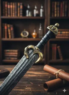 Hand Forged Damascus Short Sword | Display Collector Piece with Leather Scabbard