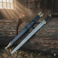 Hand Forged Damascus Short Sword | Display Collector Piece with Leather Scabbard
