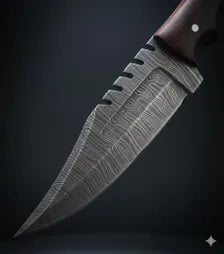 Hand Forged Damascus Steel Knife | Rosewood Handle, Leather Sheath