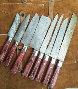 Hand Forged Damascus Chef Knife Set | Exotic Wood Handles, Brisket, Slicers