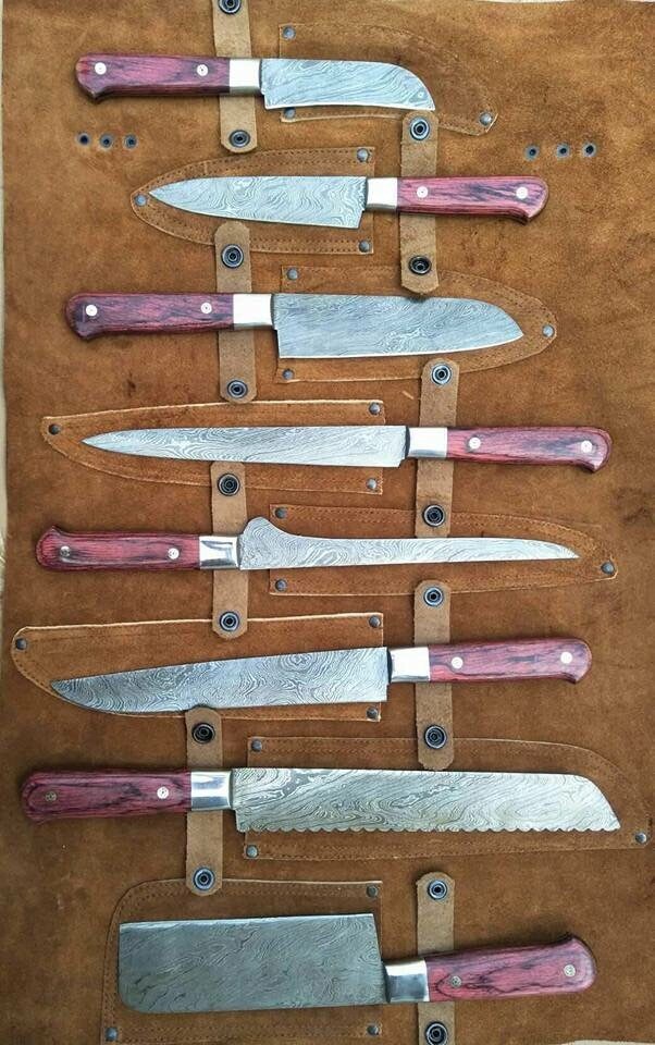Hand Forged Damascus Chef Knife Set | Exotic Wood Handles, Brisket, Slicers