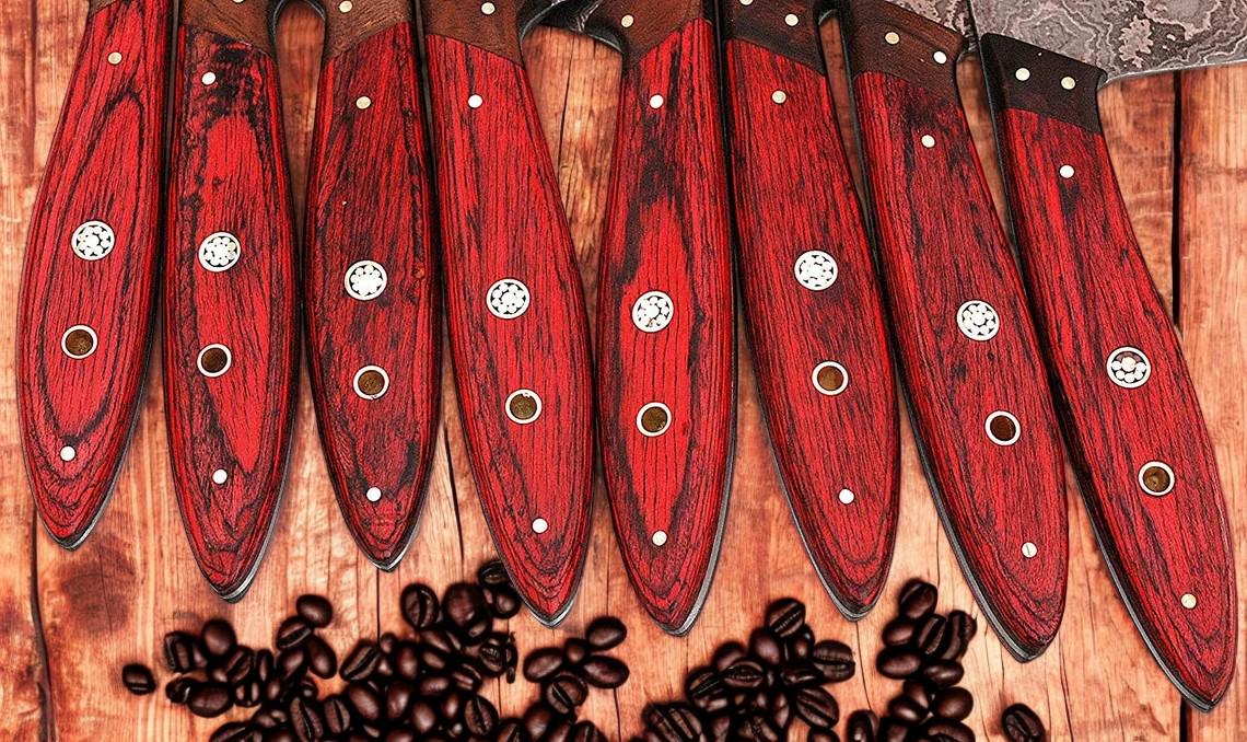 Handmade Damascus Chef Knife Set: Alaskan Pakka & Rosewood Kitchen Knives