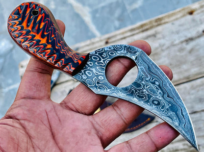 Handmade Damascus Steel Hunting Knife: Forged Camping Skinning Knife