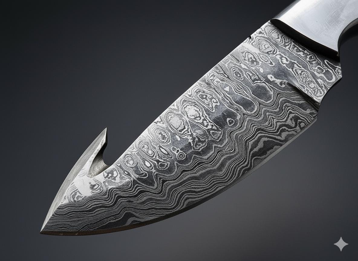 Damascus Knife with Genuine Ram Horn handle | Gut Hook Fixed Blade