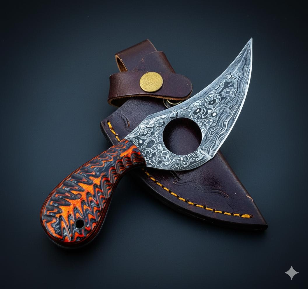 Handmade Damascus Steel Hunting Knife: Forged Camping Skinning Knife