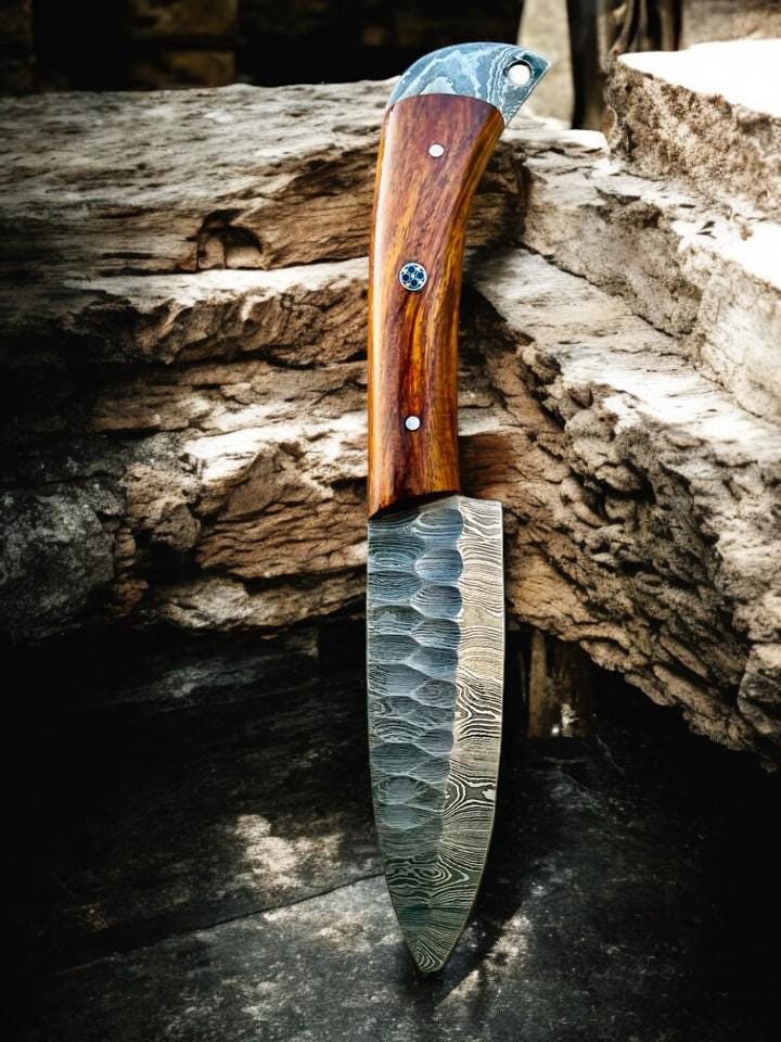 Handcrafted 5-Piece Damascus Steel Chef Knife Set – Rosewood Handles with Display Block