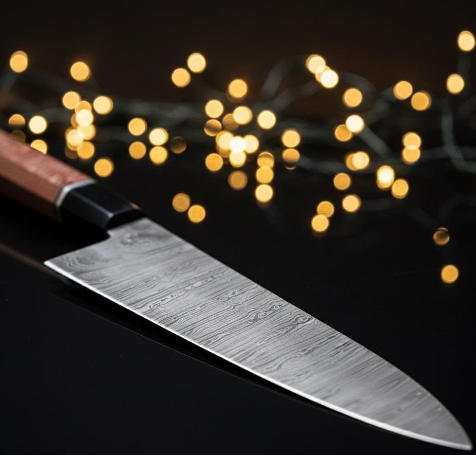 Hand-Forged Damascus Steel Knife | Exotic Wood Handle & Leather Sheath