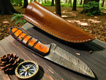 Hand-Forged Damascus Steel Fixed Blade Art | Wood Handle Executive Gift