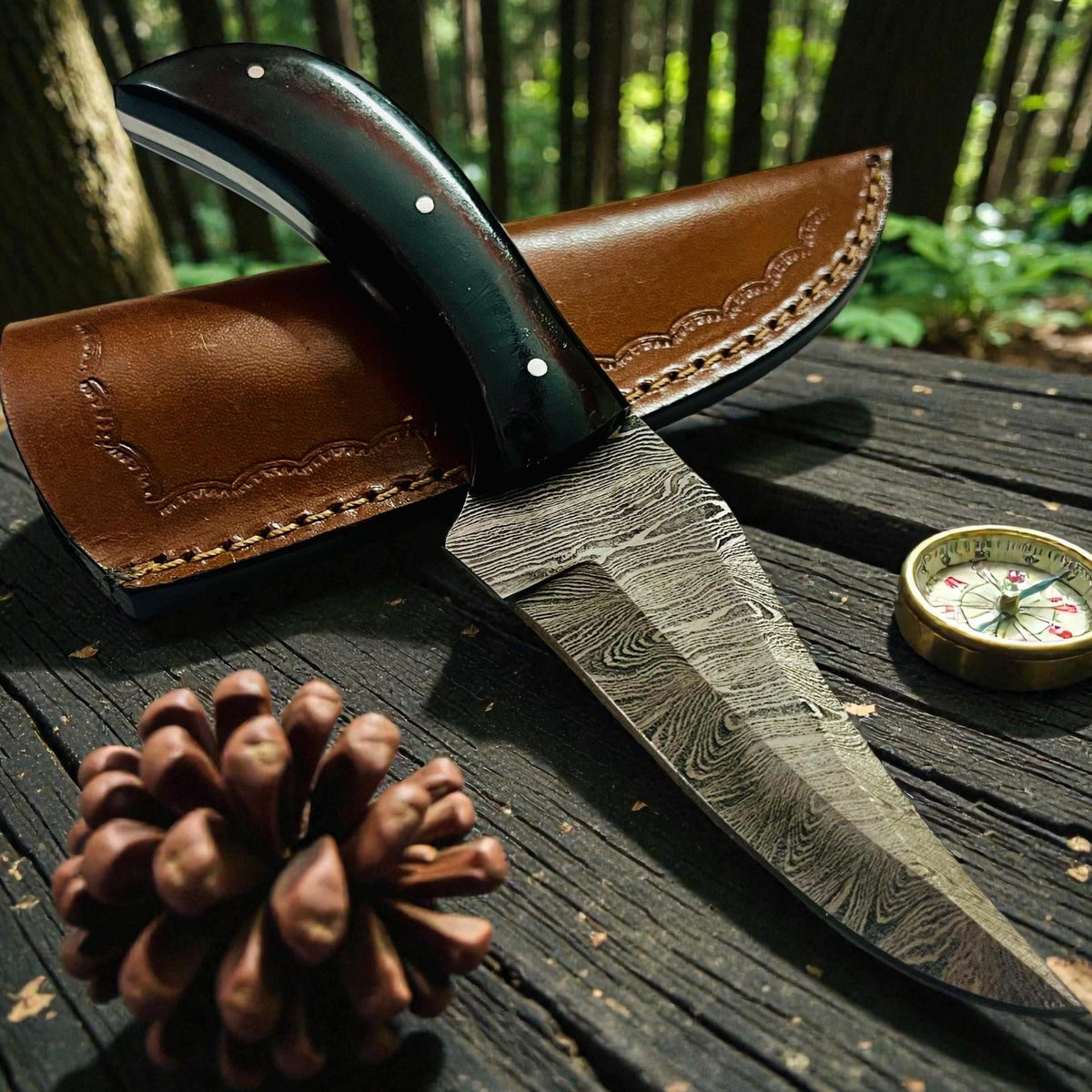 8" Hand-Forged Damascus Steel Fixed Blade Art | Buffalo Horn Executive Gift
