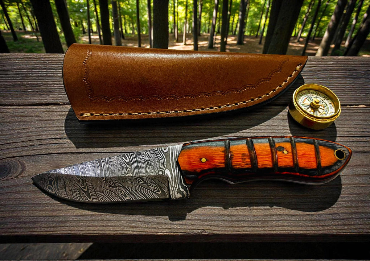 Hand-Forged Damascus Steel Fixed Blade Art | Wood Handle Executive Gift
