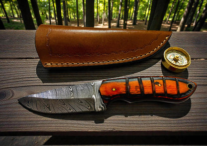 Hand-Forged Damascus Steel Fixed Blade Art | Wood Handle Executive Gift