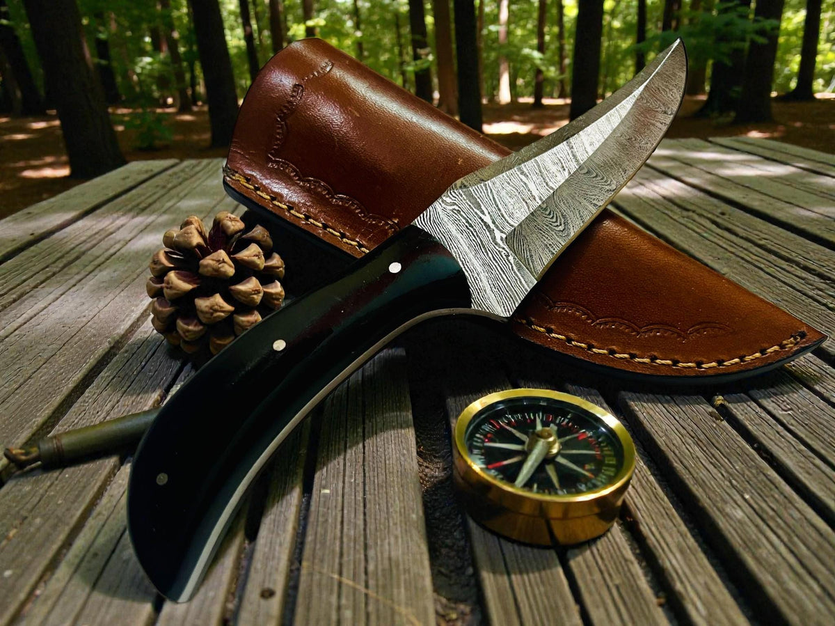 8" Hand-Forged Damascus Steel Fixed Blade Art | Buffalo Horn Executive Gift