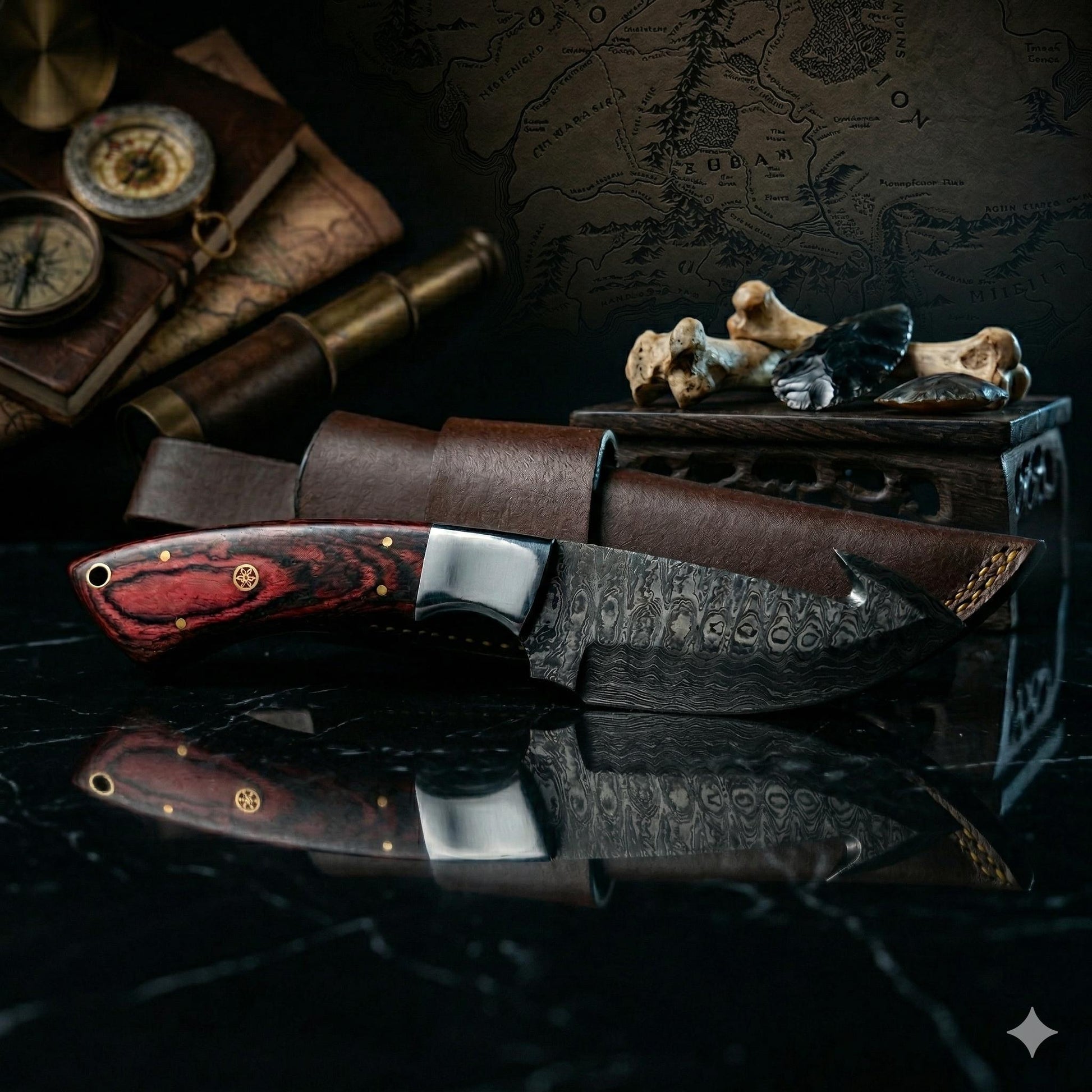 Premier 9" Crimson-Grain Damascus Sculpture | Polished Bolster Signature Heritage Art