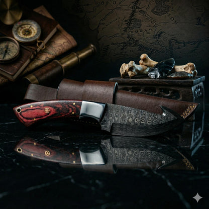 Premier 9" Crimson-Grain Damascus Sculpture | Polished Bolster Signature Heritage Art