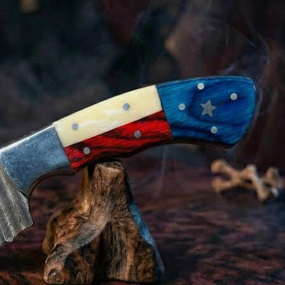 Boutique-Fabricated 9" Tricolor Damascus Sculpture | Resin Inlay