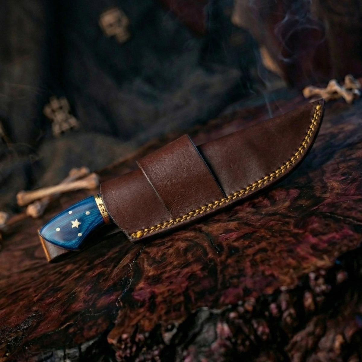 Boutique-Fabricated 9" Tricolor Damascus Sculpture | Resin Inlay
