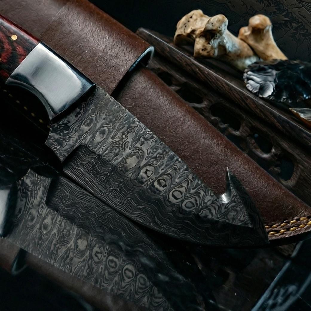 Premier 9" Crimson-Grain Damascus Sculpture | Polished Bolster Signature Heritage Art