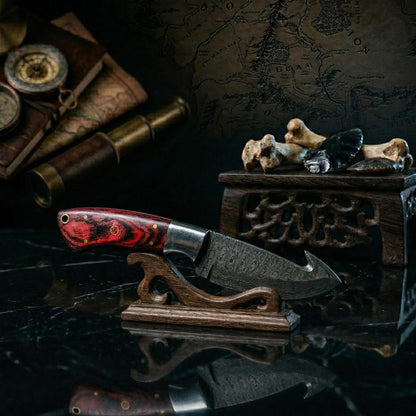 Premier 9" Crimson-Grain Damascus Sculpture | Polished Bolster Signature Heritage Art