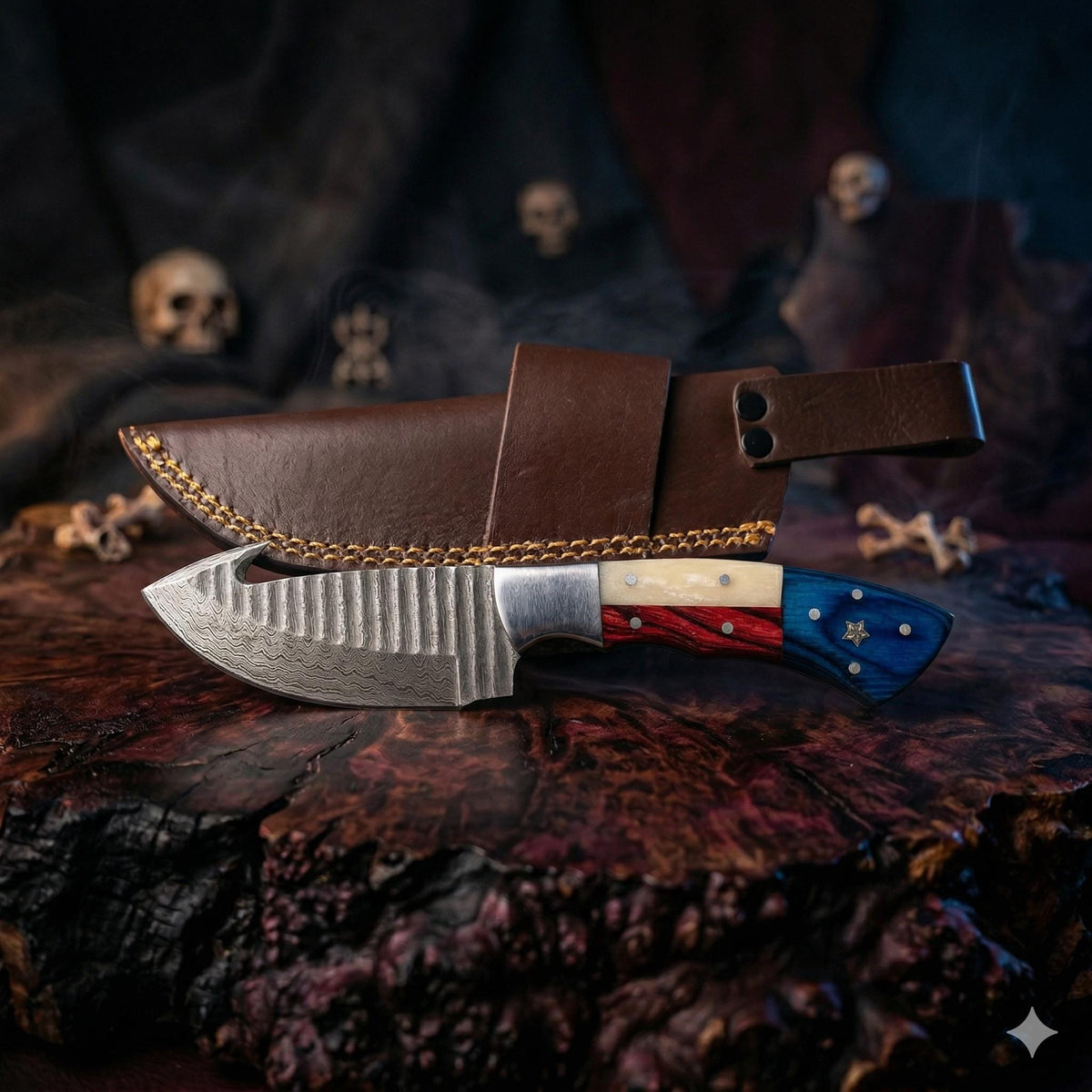 Boutique-Fabricated 9" Tricolor Damascus Sculpture | Resin Inlay