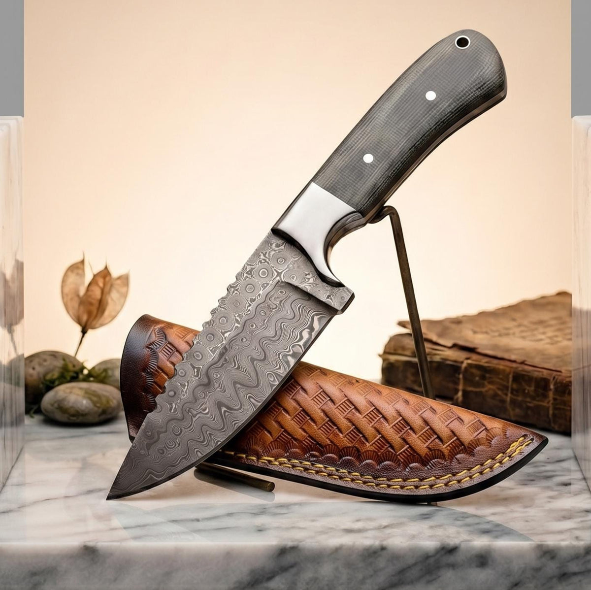 Imperial-Museum 8.5" Damascus Wave Monolith | Charcoal-Micarta 2026 Premier Boutique Gallery Piece