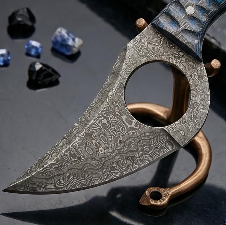 Celestial-Gothic 7.5" Damascus Ring Monolith | Sapphire-Fluted 2026 Premier Boutique Artifact