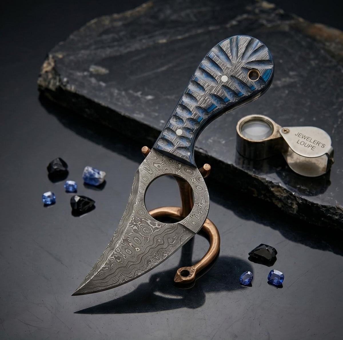 Celestial-Gothic 7.5" Damascus Ring Monolith | Sapphire-Fluted 2026 Premier Boutique Artifact