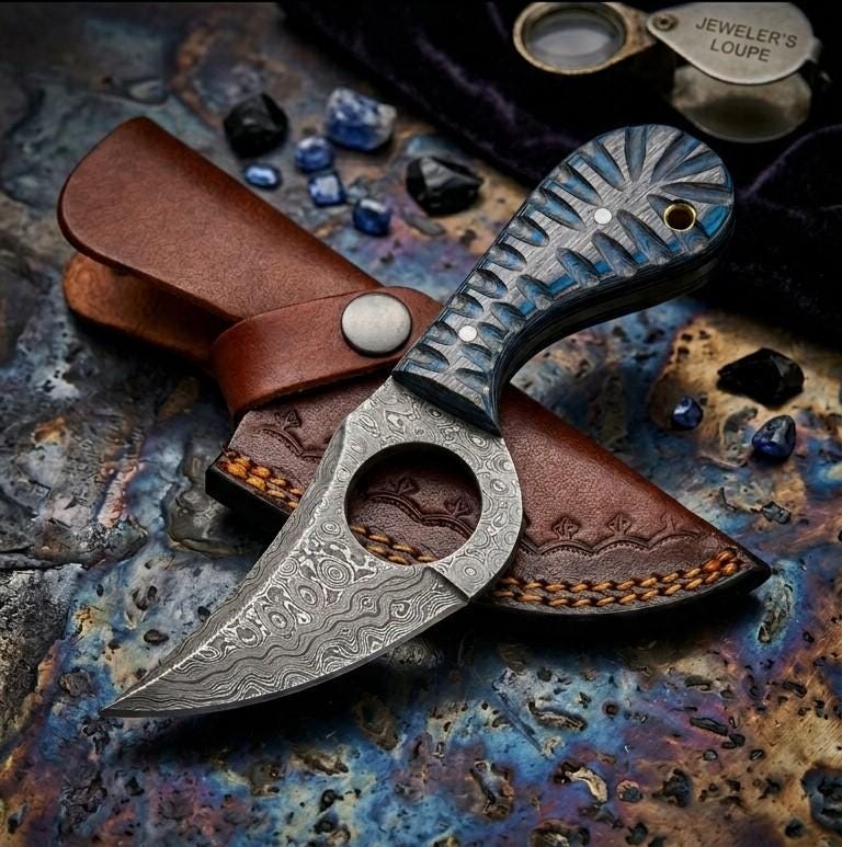 Celestial-Gothic 7.5" Damascus Ring Monolith | Sapphire-Fluted 2026 Premier Boutique Artifact