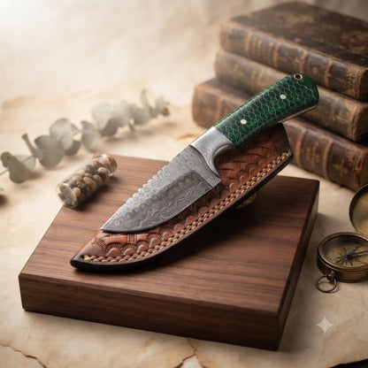 Handmade Custom Tracker Knife with Honeycomb Resin Handle and Leather Sheath