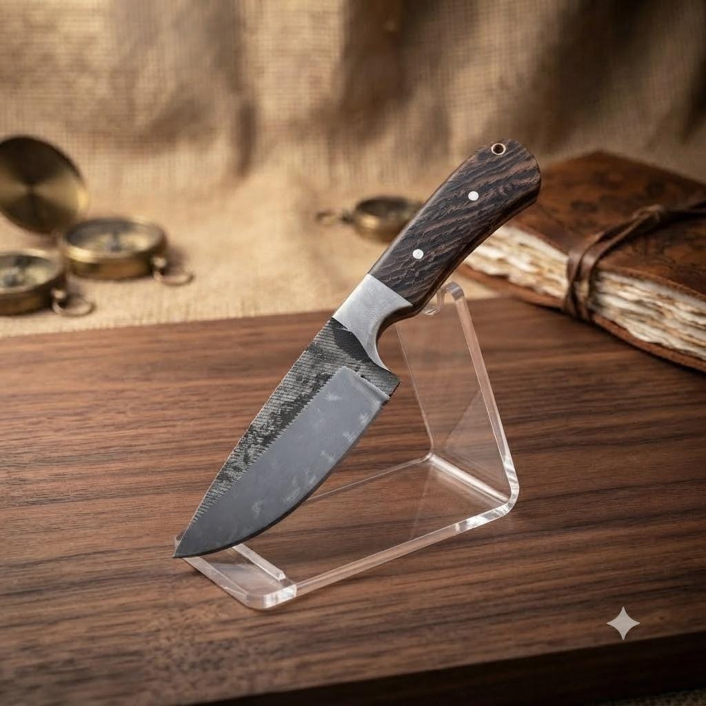 Handmade Wood Handle Tracker Knife with Leather Sheath for Bushcraft & Camping