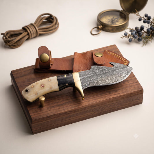 Maritime-Explorer 8" Damascus Topographic Monolith | Camel-Bone Executive Luxury Gallery Display Artifact