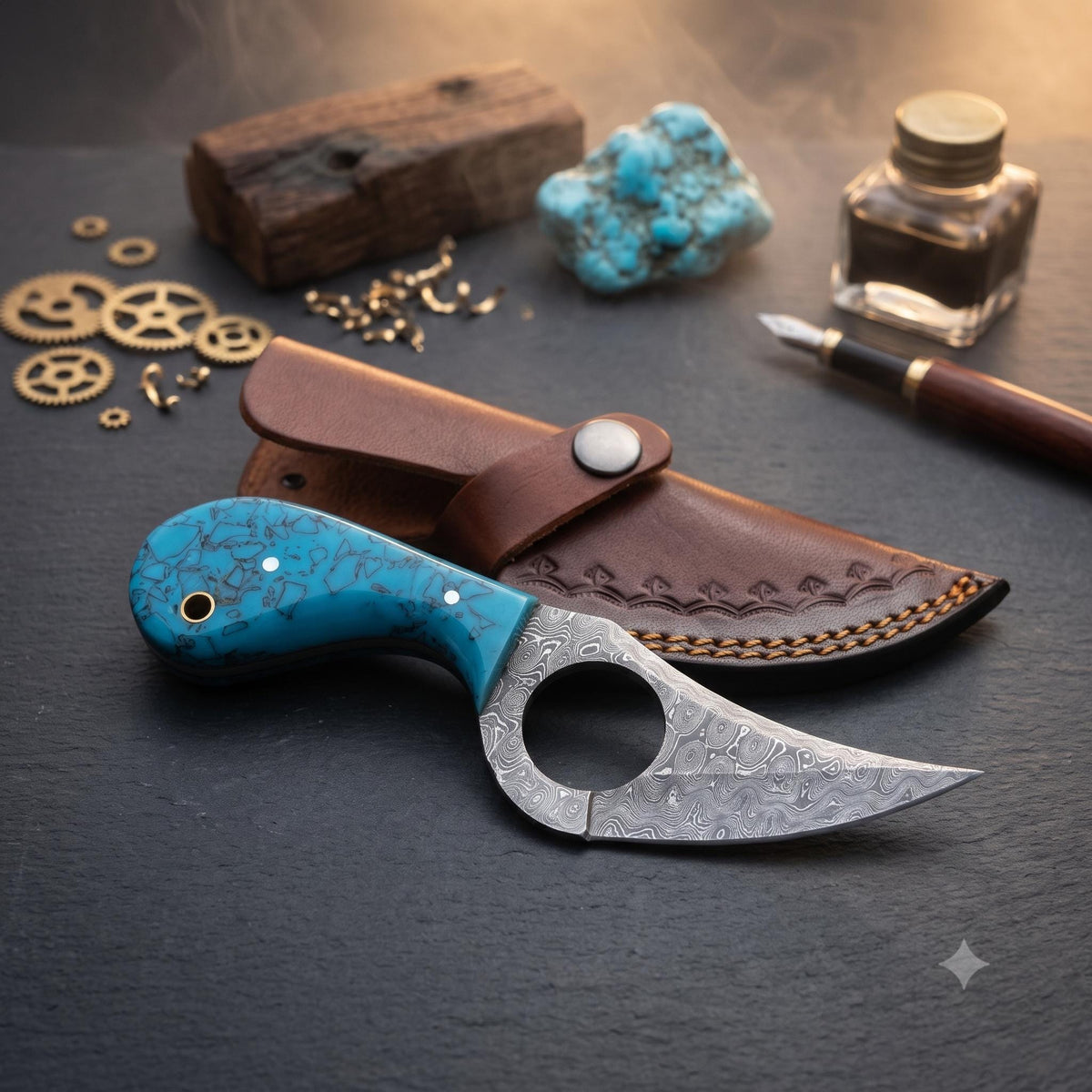 7.5" Damascus Ring Monolith | Charcoal-Ebon 2026 Premier Boutique Gallery Artifact