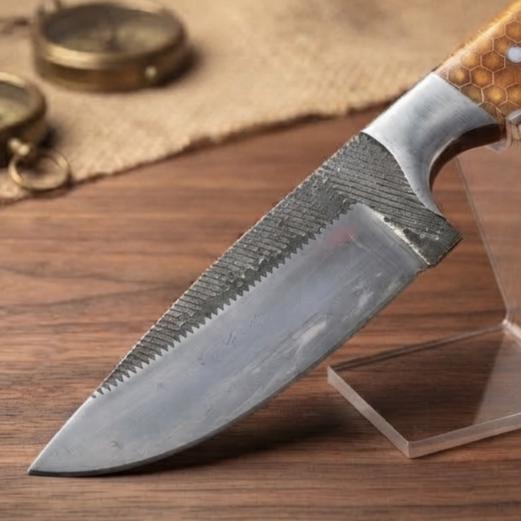 Handmade Custom Tracker Knife with Honeycomb Resin Handle and Leather Sheath
