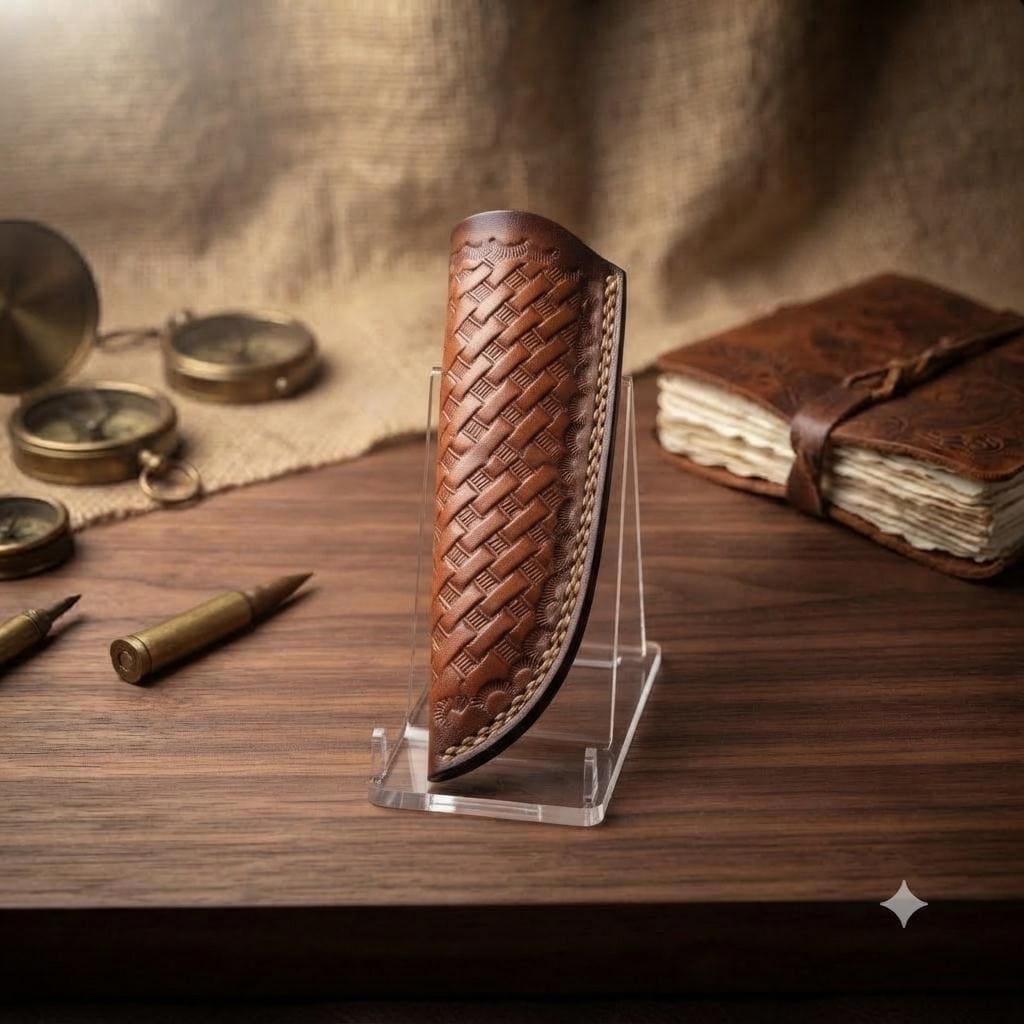 Handmade Custom Tracker Knife with Honeycomb Resin Handle and Leather Sheath