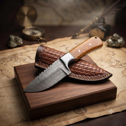 Handmade Custom Tracker Knife with Honeycomb Resin Handle and Leather Sheath