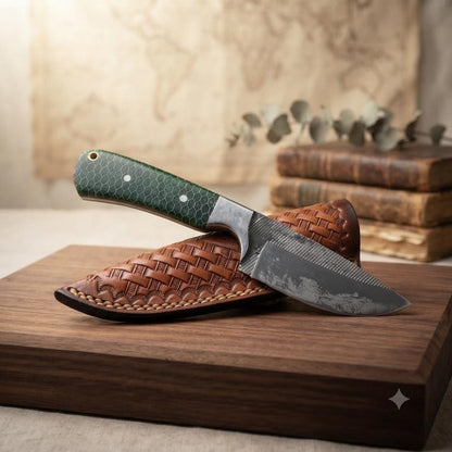 Handmade Custom Tracker Knife with Honeycomb Resin Handle and Leather Sheath