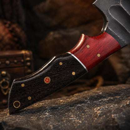 Forge-Crafted Fluted Carbon Steel Cleaver | Padauk & Wenge Wood Handle | Stamped Leather Sheath
